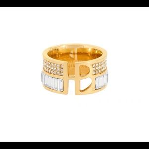 Henri Bendel Gold Tone Crystal Ring Size 7